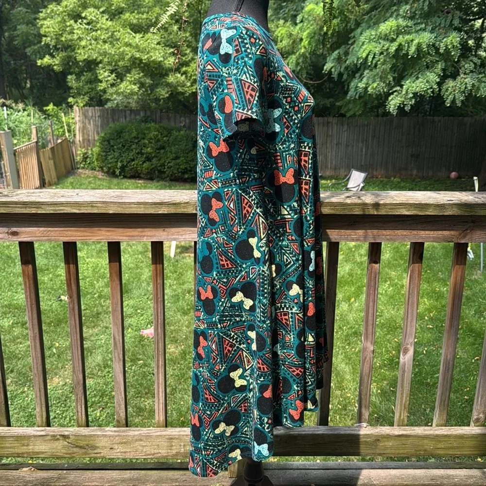 LuLaRoe Disney Minnie Mouse Teal and Orange Patterned Midi Dress - Picture 5 of 7